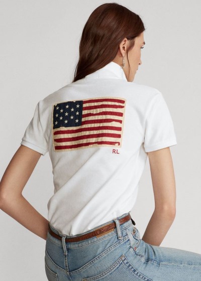 Camisa Polo Polo Ralph Lauren Mujer Blancos - Classic Fit Flag - ZGHPO5721